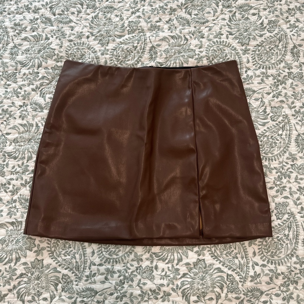 H&M Dark Brown Leather Mini Skirt